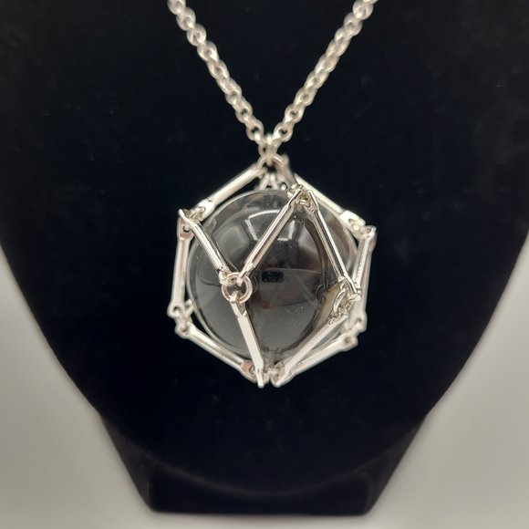 Long Silver Chain Necklace with Crystal Ball Pendant - Picture 4 of 8